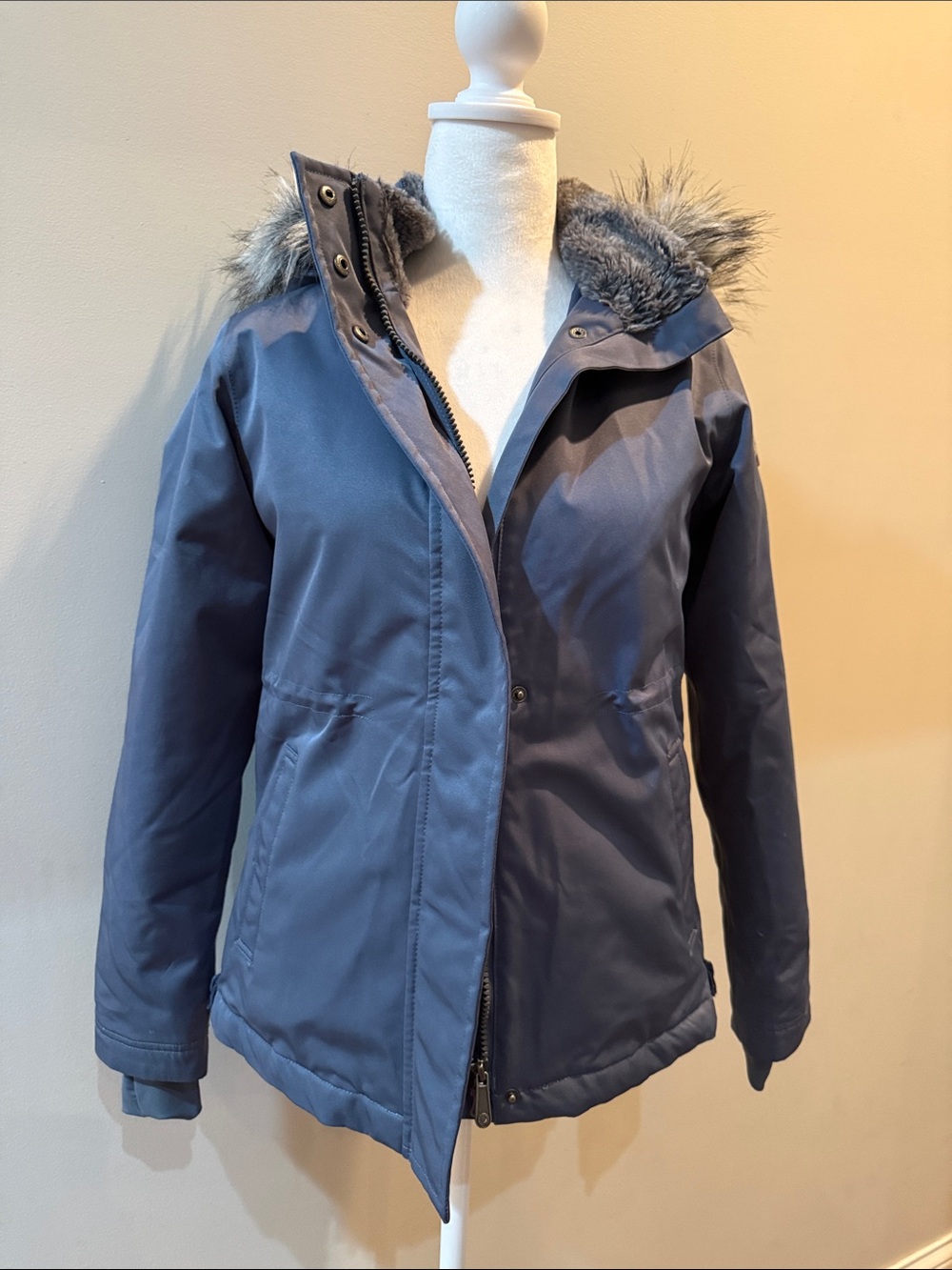 Kids Faux-Fur Trim Navy Puffer Jacket